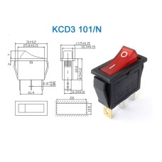 Выключатель KCD3-101N-C2-R/3P, ON-OFF